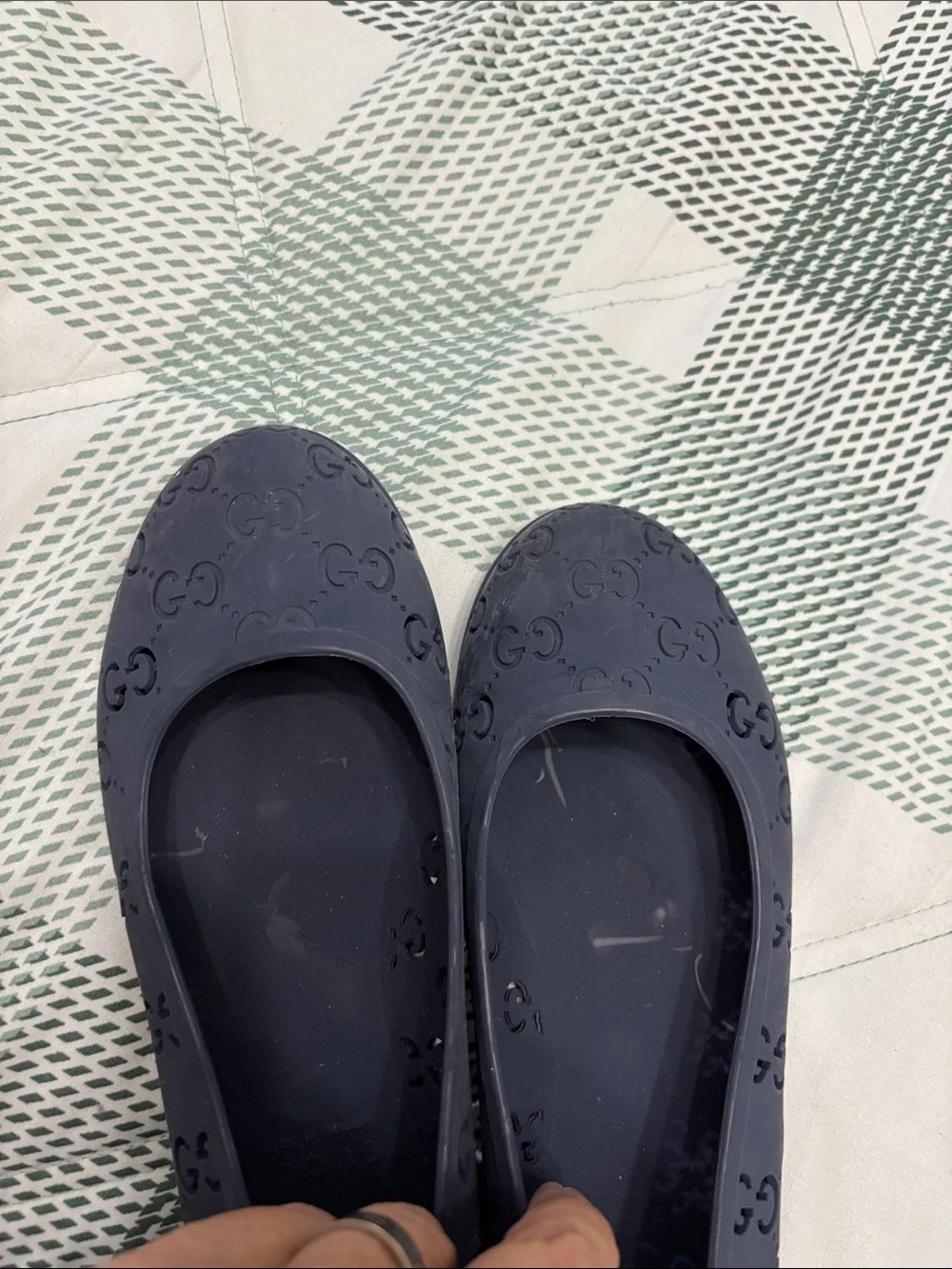 Gucci Navy Rubber GG Ballet Flats